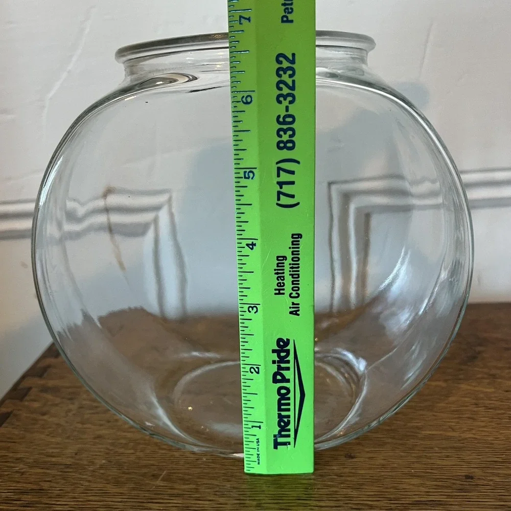 Vintage Round Glass Canister Storage Jar Wood Lid Ball Knob 1960s Clear